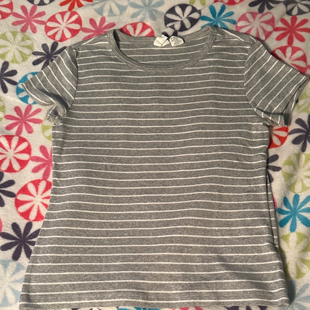 C&C California Gray and White Striped Tee
